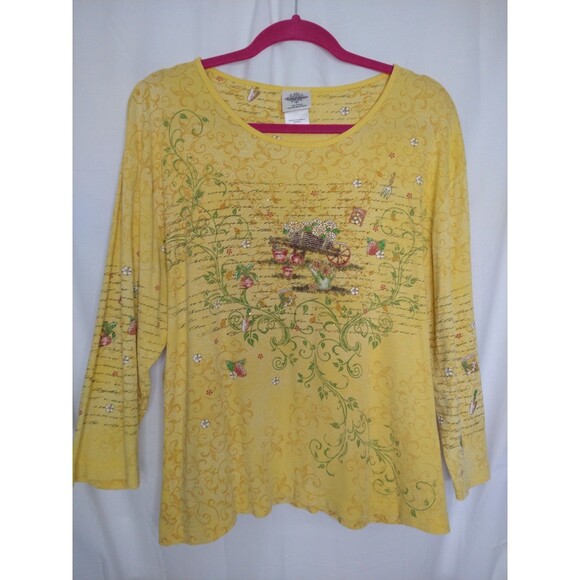Studio Collection Women's XX-Large embellished Yellow Spring Shirt 100% Cotton - Picture 1 of 9